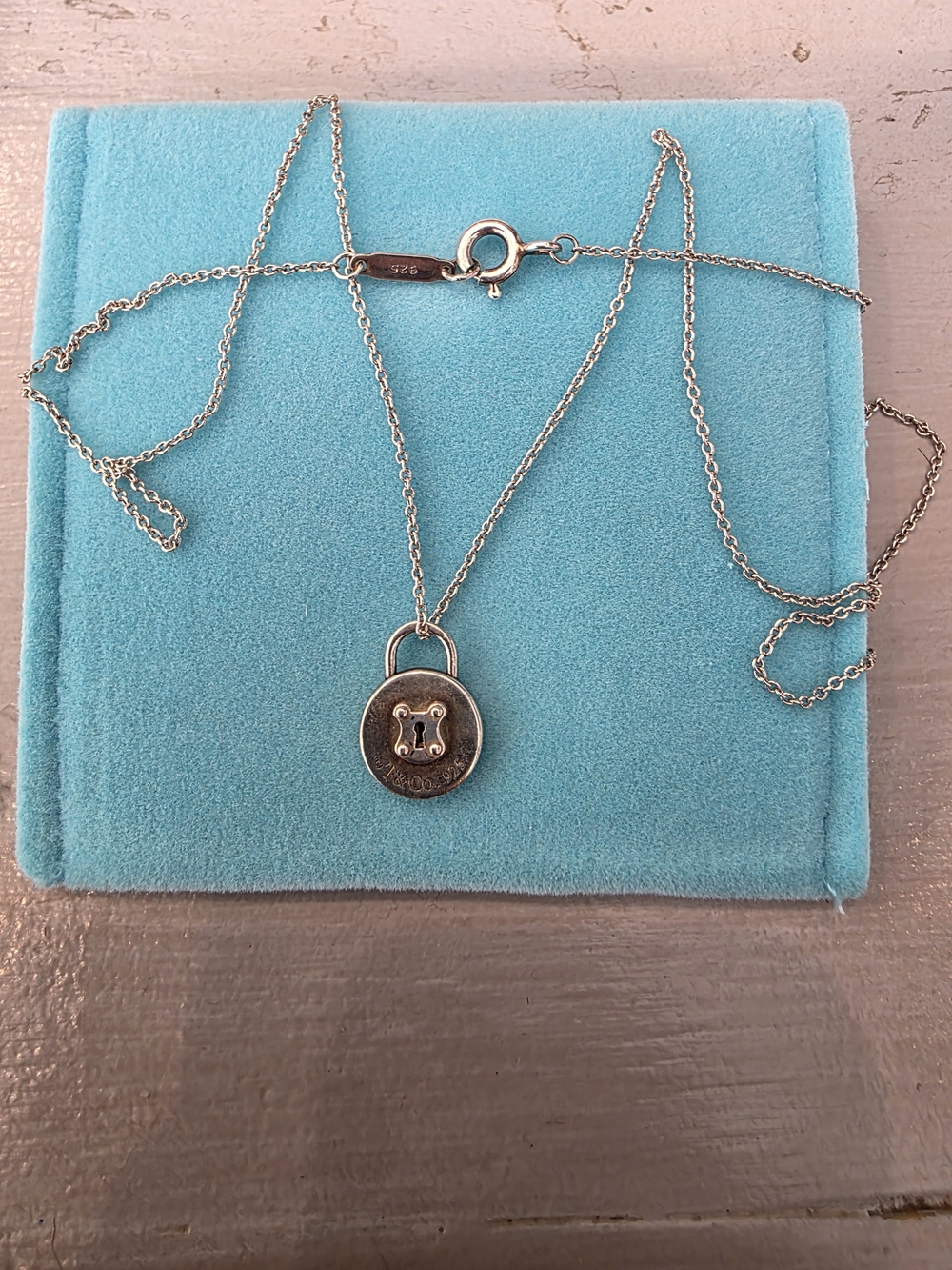 Tiffany & Co. Silver Padlock Pendant Necklace on Silver Chain
